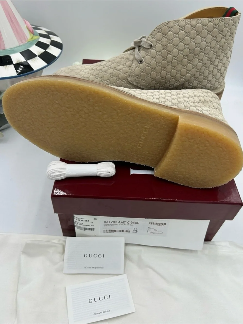 Men's Gucci suede GG embossed desert boots in oatmeal size 11 made in Italy